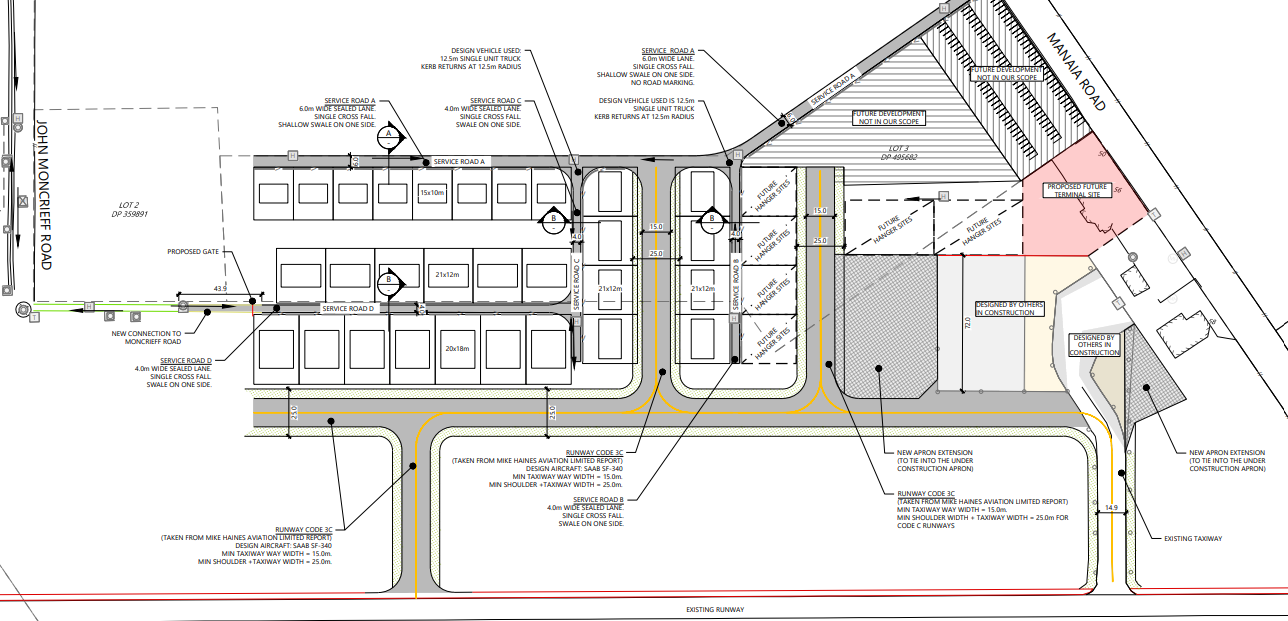 Concept plan for proposed new hangars at Hood Aerodrome.